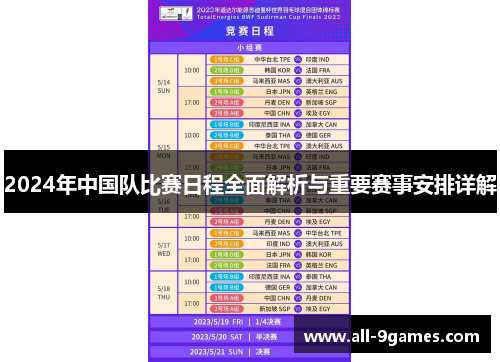 2024年中国队比赛日程全面解析与重要赛事安排详解
