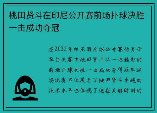 桃田贤斗在印尼公开赛前场扑球决胜一击成功夺冠